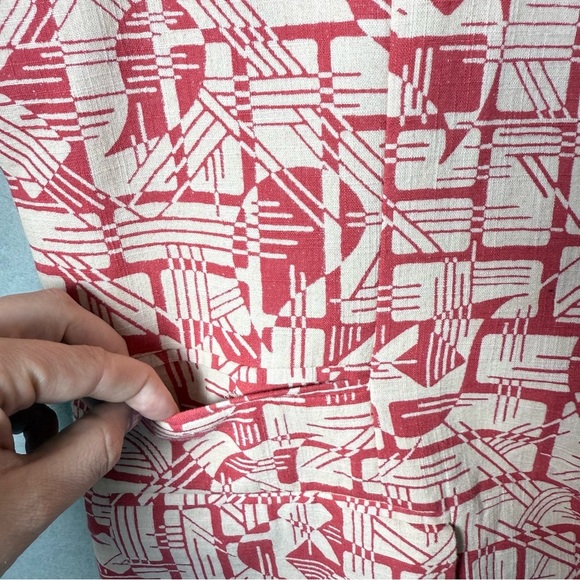 Fabindia Abstract Print Cotton Waistcoat Nehru Button Up Vest Salmon Pink Cream - Picture 8 of 12